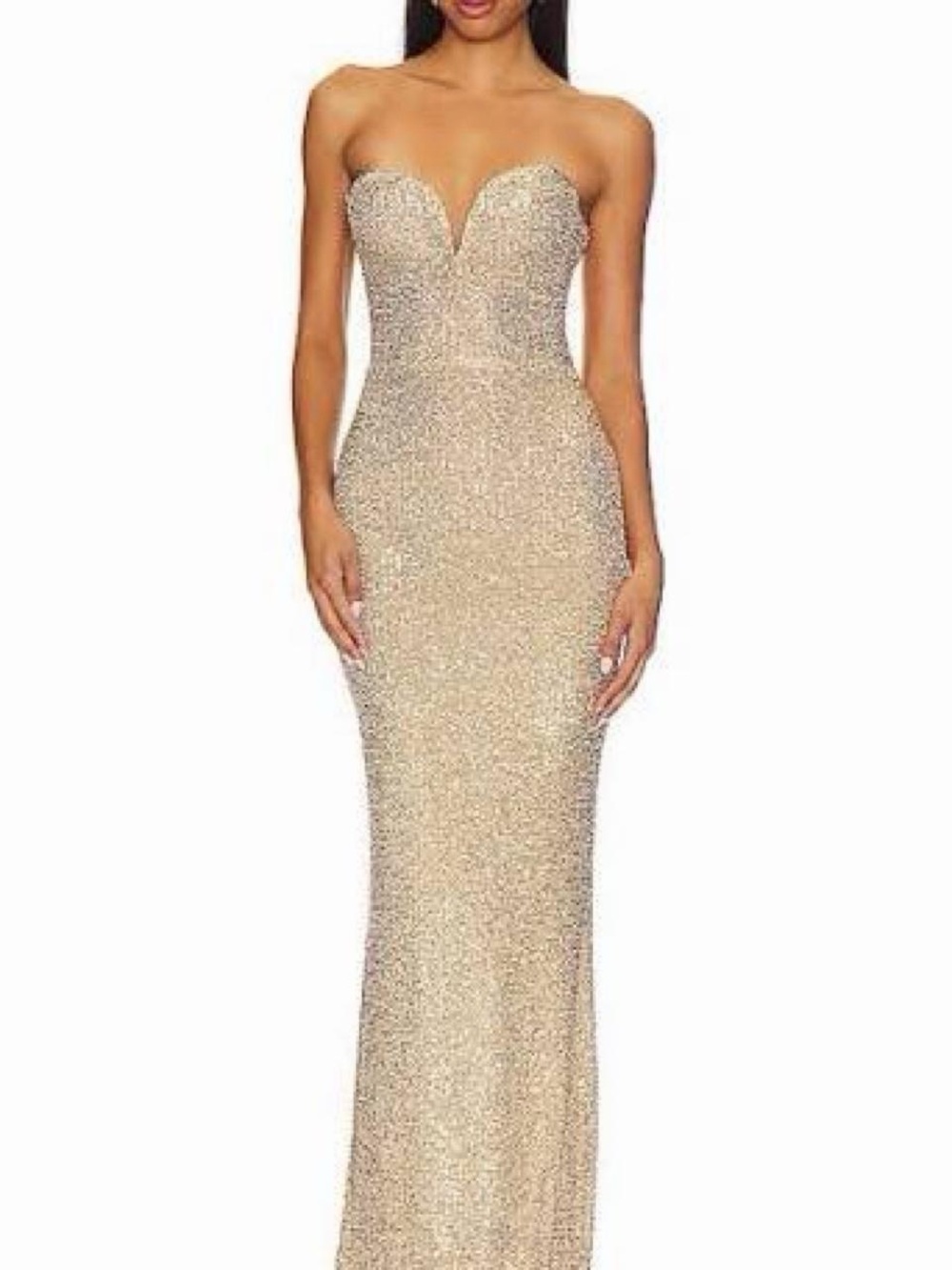 Strapless Gold Sequin Evening Gown